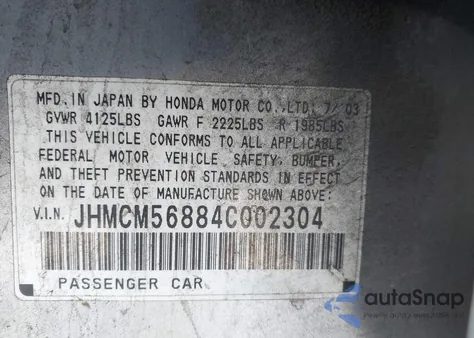 2004 Honda Accord 2.4 Ex z USA, uszkodzony, nr VIN JHMCM56884C002304